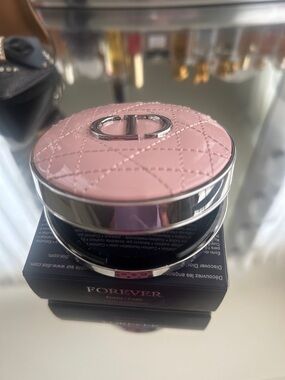 Dior Pink Quilted Cannage Compact with Silver Trim. Empty compact.